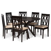 Baxton Studio Callie Modern and Contemporary Sand Fabric Upholstered and Dark Brown Finished Wood 7-Piece Dining Set